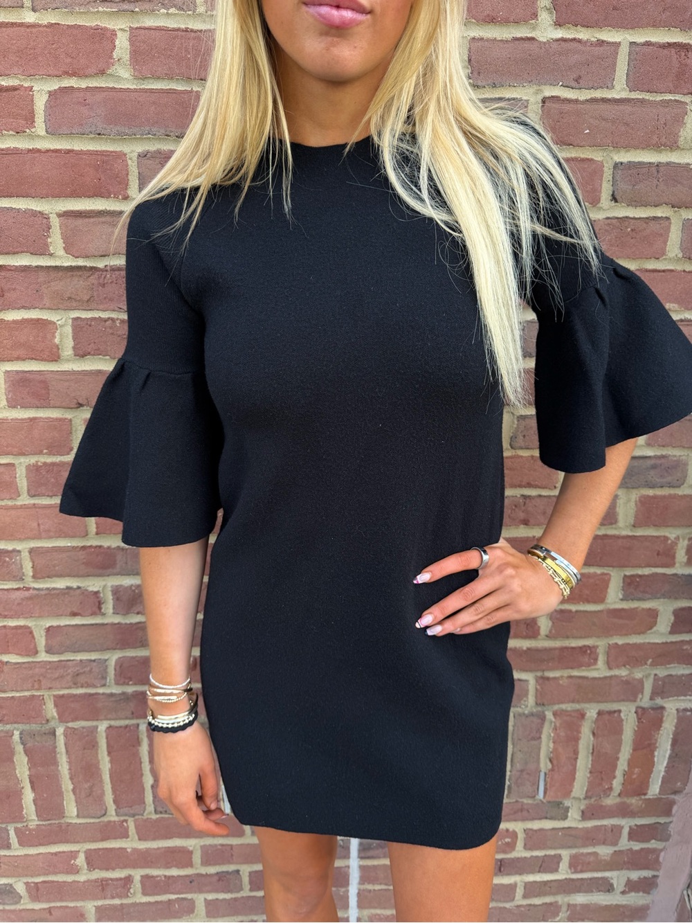 Black Ruffle-Sleeve Mini Dress